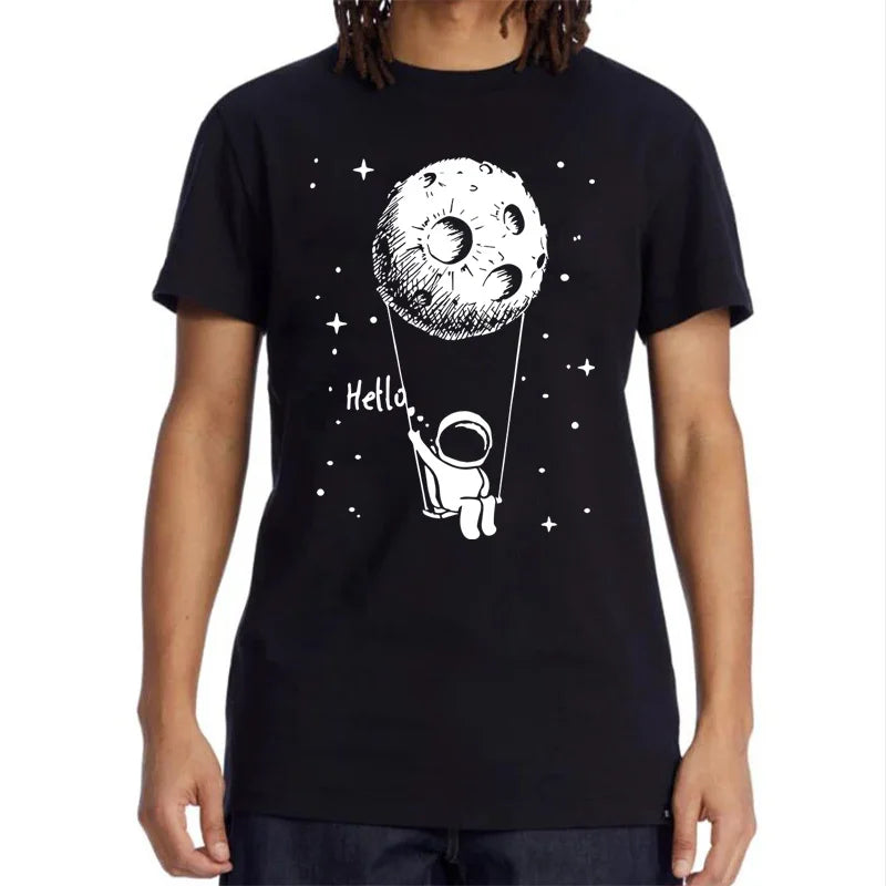 Summer Men T-shirt High Quality 100% Cotton Funny Spaceman Design Printing Casual Short Sleeve Cool Loose Tshirt Male Tops