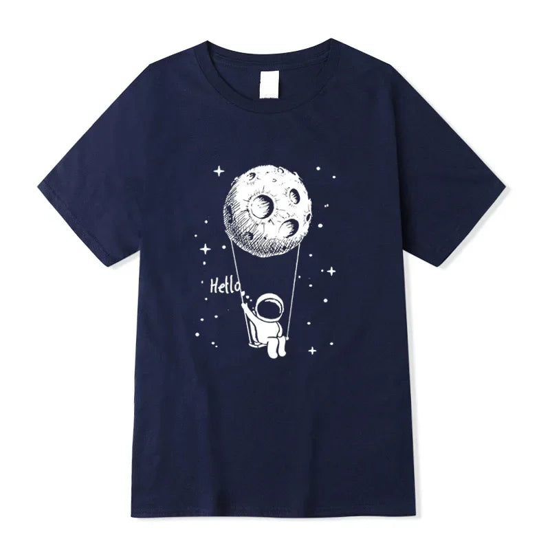 Summer Men T-shirt High Quality 100% Cotton Funny Spaceman Design Printing Casual Short Sleeve Cool Loose Tshirt Male Tops