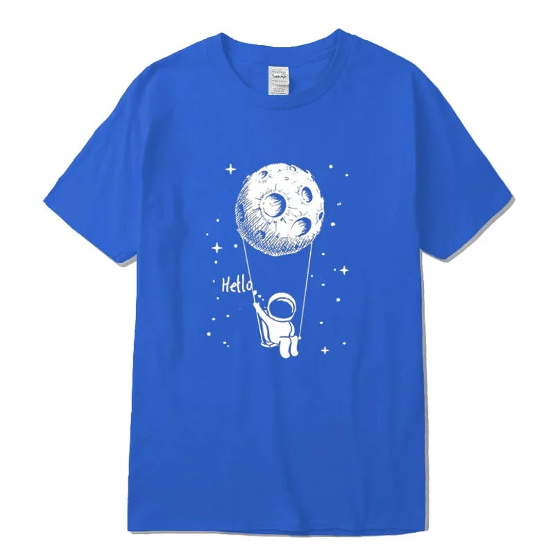 Summer Men T-shirt High Quality 100% Cotton Funny Spaceman Design Printing Casual Short Sleeve Cool Loose Tshirt Male Tops