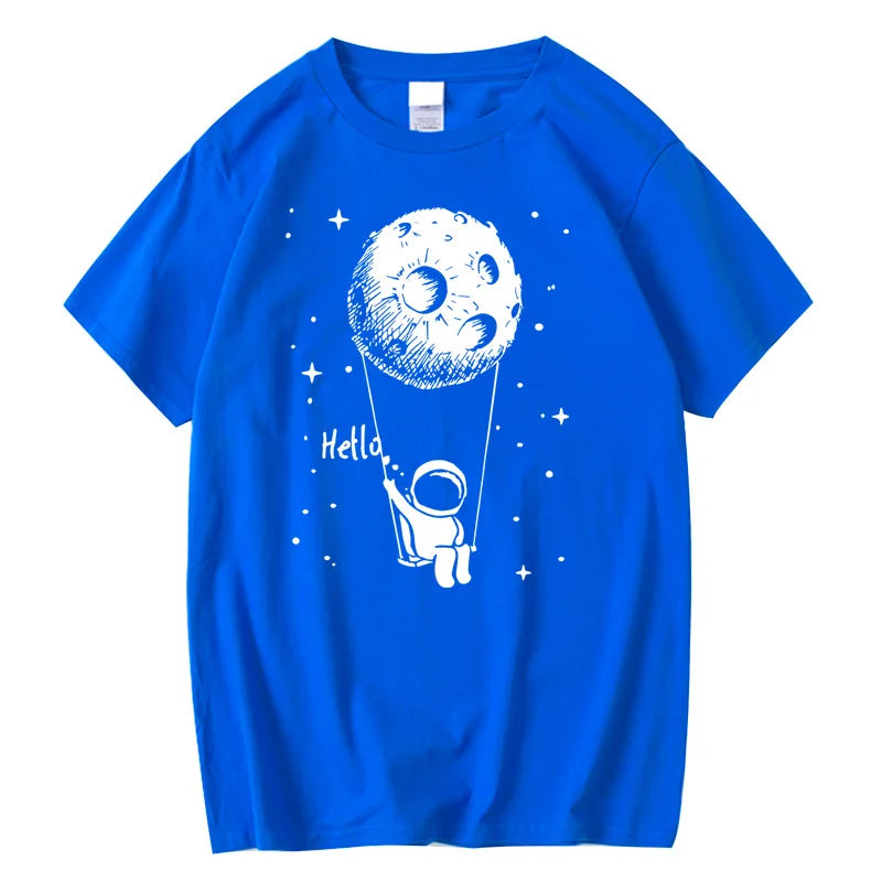 Summer Men T-shirt High Quality 100% Cotton Funny Spaceman Design Printing Casual Short Sleeve Cool Loose Tshirt Male Tops