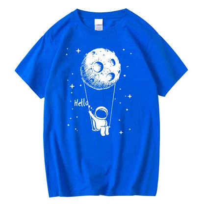 Summer Men T-shirt High Quality 100% Cotton Funny Spaceman Design Printing Casual Short Sleeve Cool Loose Tshirt Male Tops