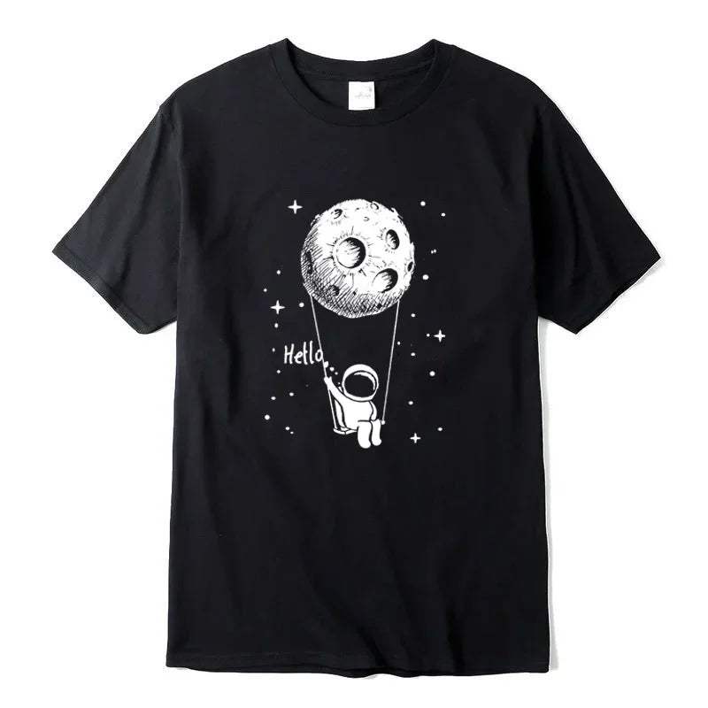 Summer Men T-shirt High Quality 100% Cotton Funny Spaceman Design Printing Casual Short Sleeve Cool Loose Tshirt Male Tops