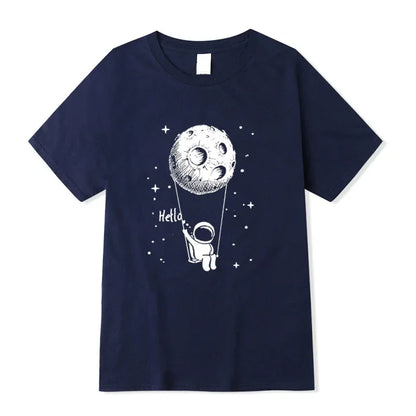 Summer Men T-shirt High Quality 100% Cotton Funny Spaceman Design Printing Casual Short Sleeve Cool Loose Tshirt Male Tops