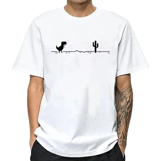 Summer Men's High Quality 100% Cotton Funny Dinosaur Print T Shirt Loose O-neck Men Tshirt Short Sleeve T-shirt Male Tees Tops